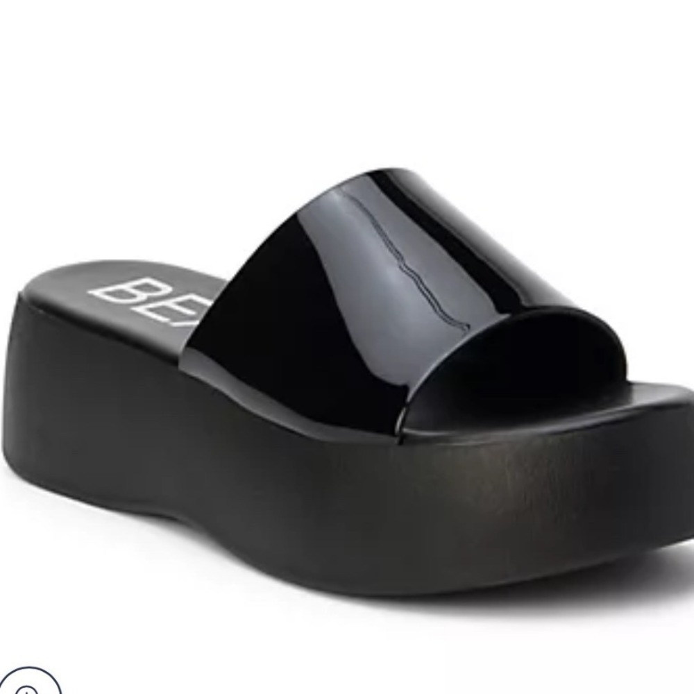 Beach Matisse Y2K 90s Black Patent Platform Chunky Slide Sandals Women's Size 8